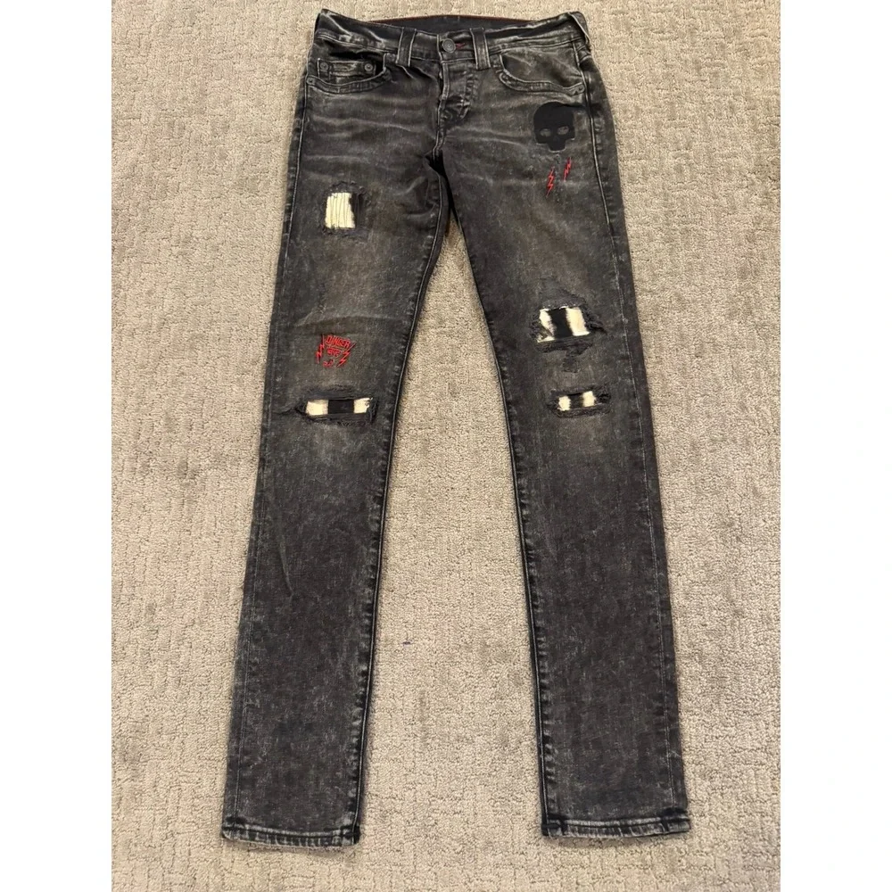 True Religion Rocco 29/33 Skull Jeans Black Wash Relaxed (Y1)